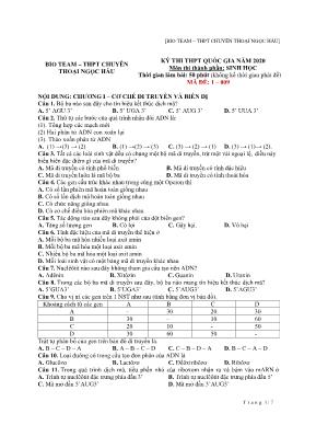 Đề thi thử THPT Quốc gia môn Sinh học - Mã đề 1-009 - Năm học 2020 - Trường THPT chuyên Thoại Ngọc Hầu